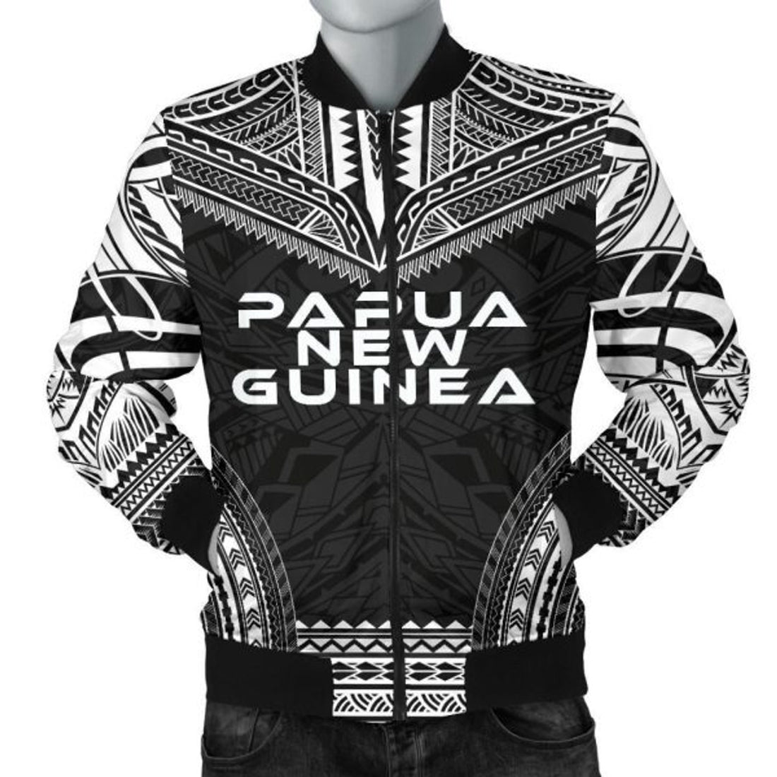 FUNSTUFFPRINT Bomber Jacket Papua New Guinea Polynesian Chief - Black Version 3D Bomber Jacket