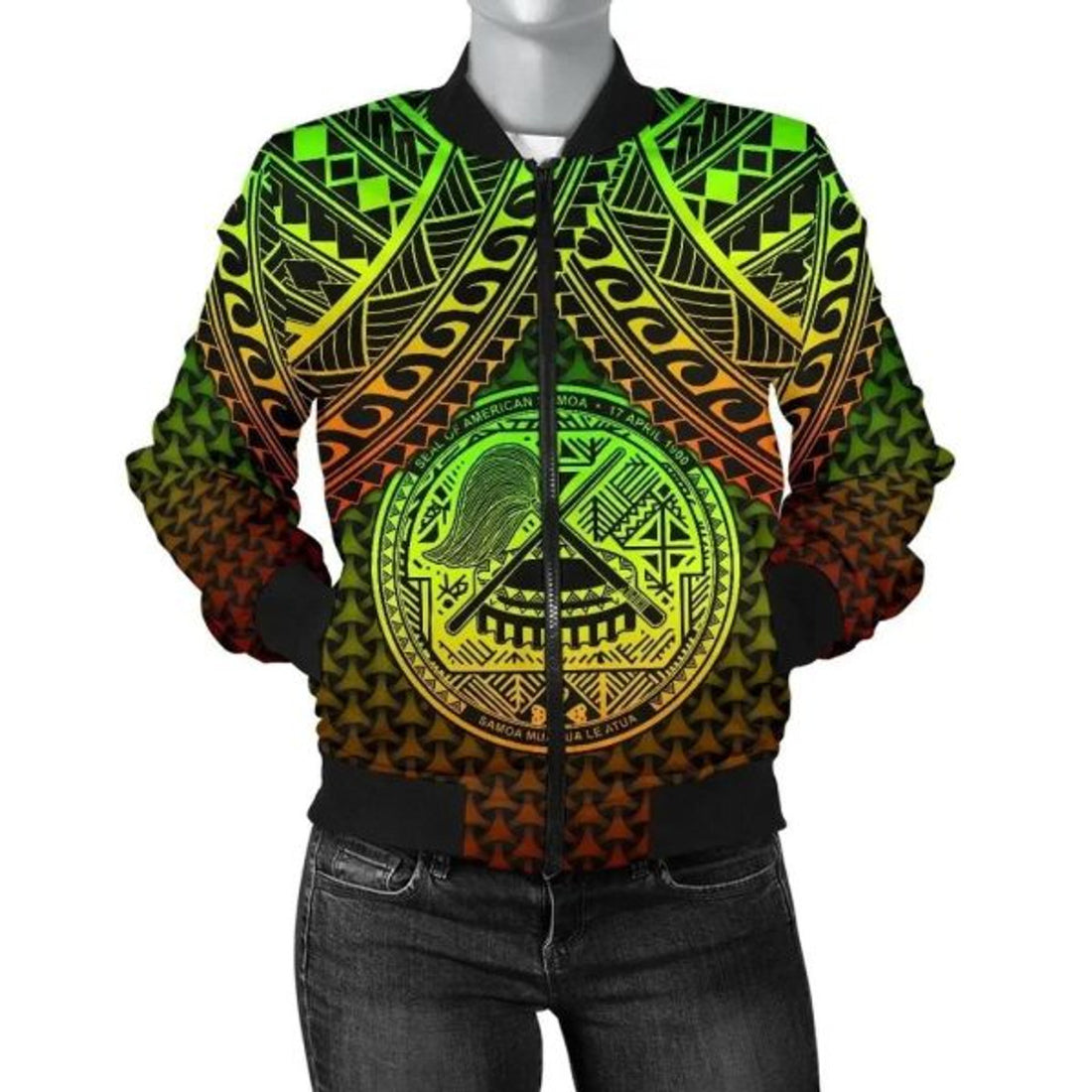 FUNSTUFFPRINT Bomber Jacket Polynesian American Samoa - Reggae Vintage Polynesian Patterns 3D Bomber Jacket