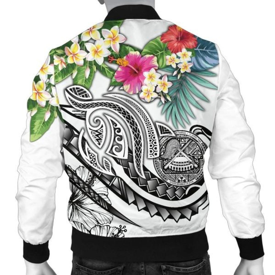 FUNSTUFFPRINT Bomber Jacket Polynesian American Samoa - Summer Plumeria (White) 3D Bomber Jacket