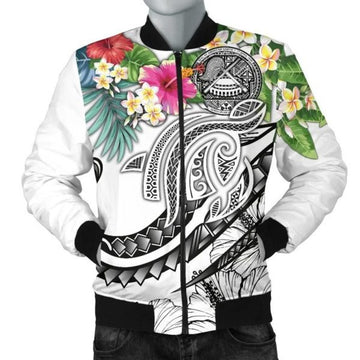 FUNSTUFFPRINT Bomber Jacket Polynesian American Samoa - Summer Plumeria (White) 3D Bomber Jacket