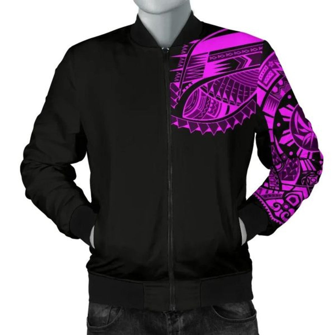 FUNSTUFFPRINT Bomber Jacket Polynesian Chest Tattoo Pink 3D Bomber Jacket