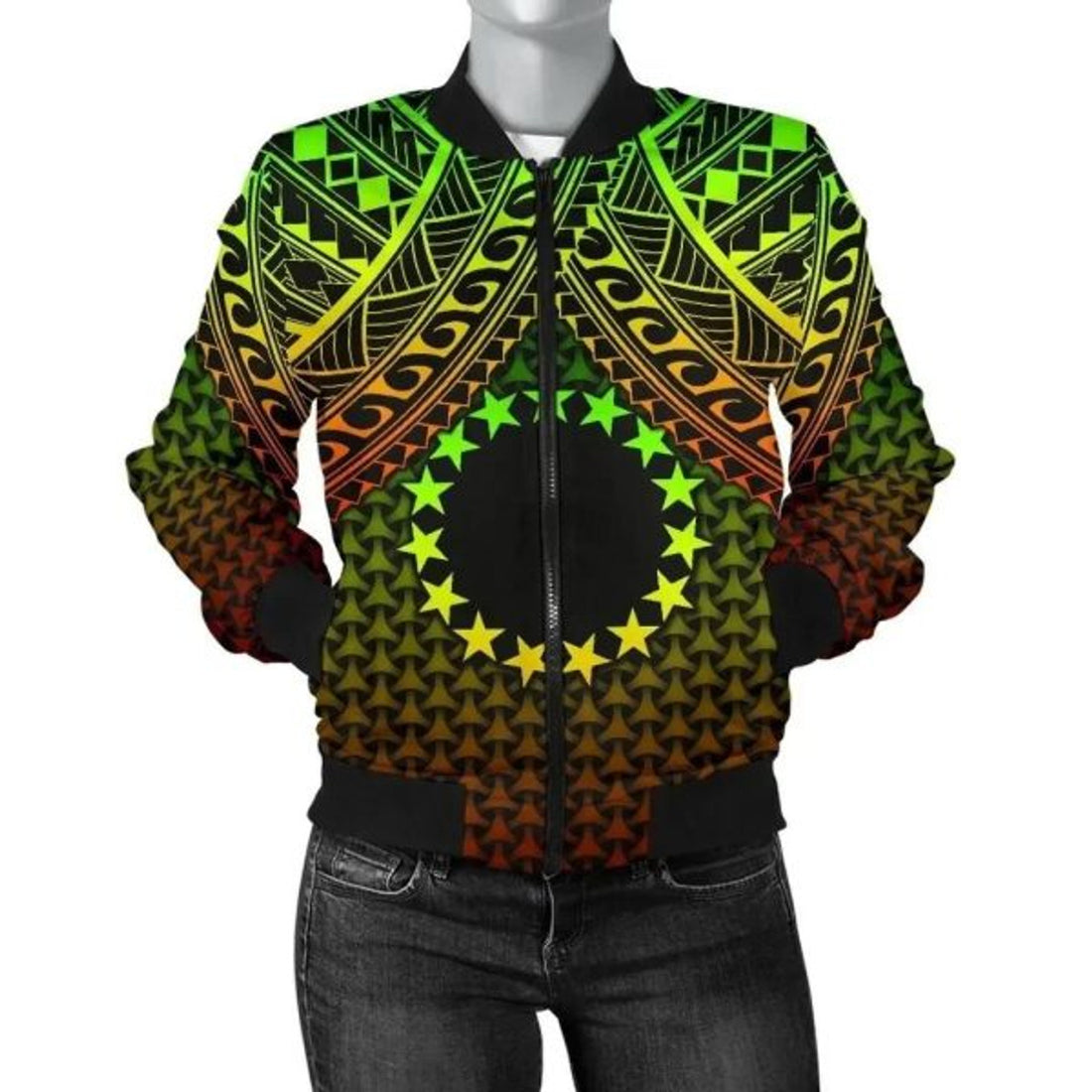FUNSTUFFPRINT Bomber Jacket Polynesian Cook Islands Personalised - Reggae Vintage Polynesian Patterns 3D Bomber Jacket