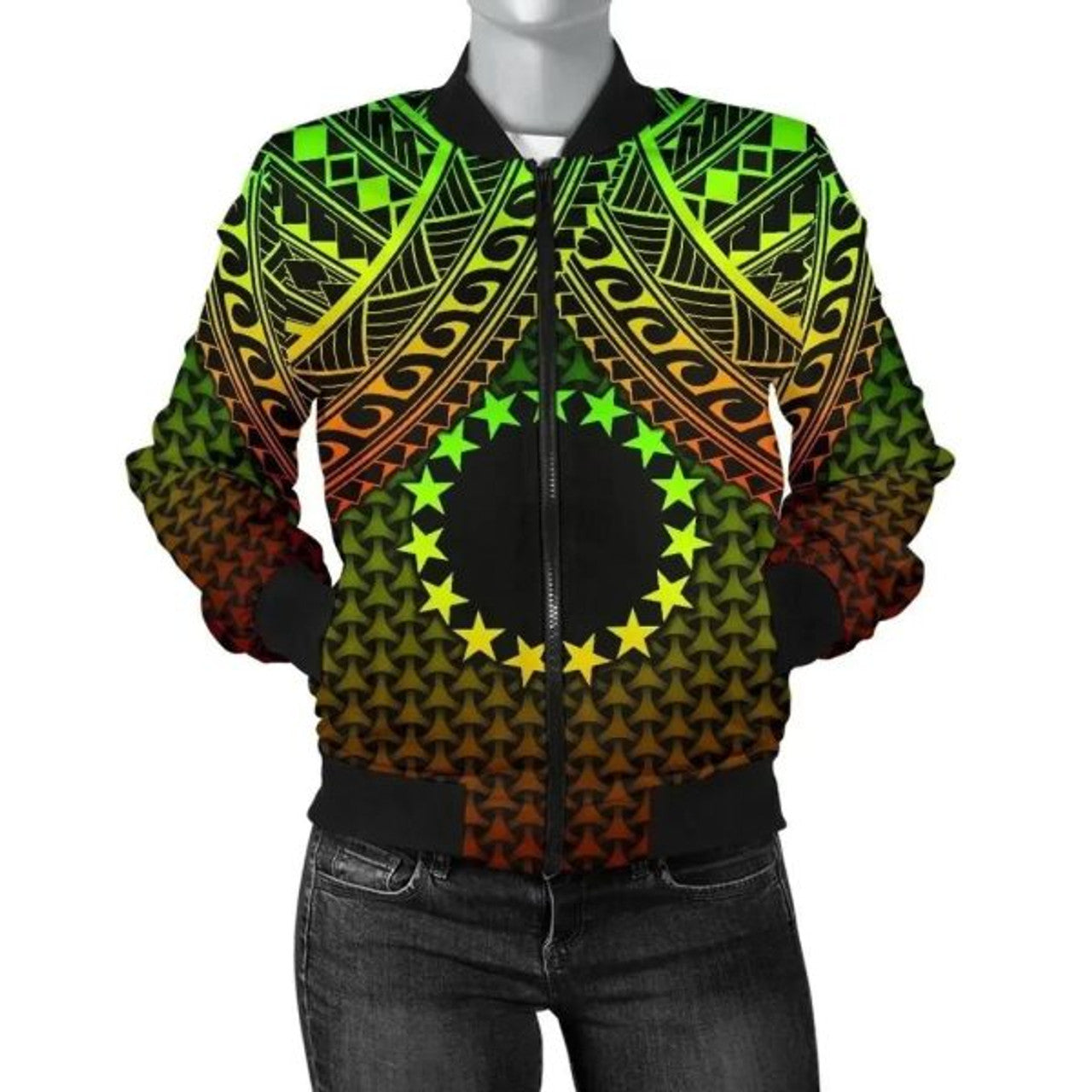 FUNSTUFFPRINT Bomber Jacket Polynesian Cook Islands Personalised - Reggae Vintage Polynesian Patterns 3D Bomber Jacket
