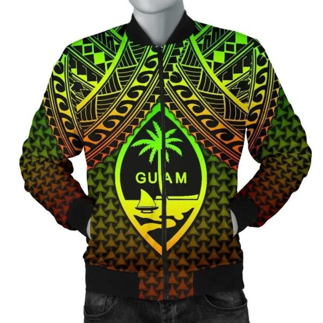 FUNSTUFFPRINT Bomber Jacket Polynesian Guam - Reggae Vintage Polynesian Patterns 3D Bomber Jacket