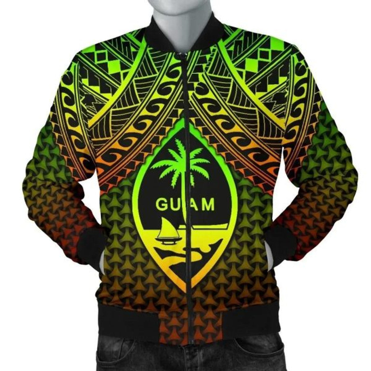 FUNSTUFFPRINT Bomber Jacket Polynesian Guam - Reggae Vintage Polynesian Patterns 3D Bomber Jacket
