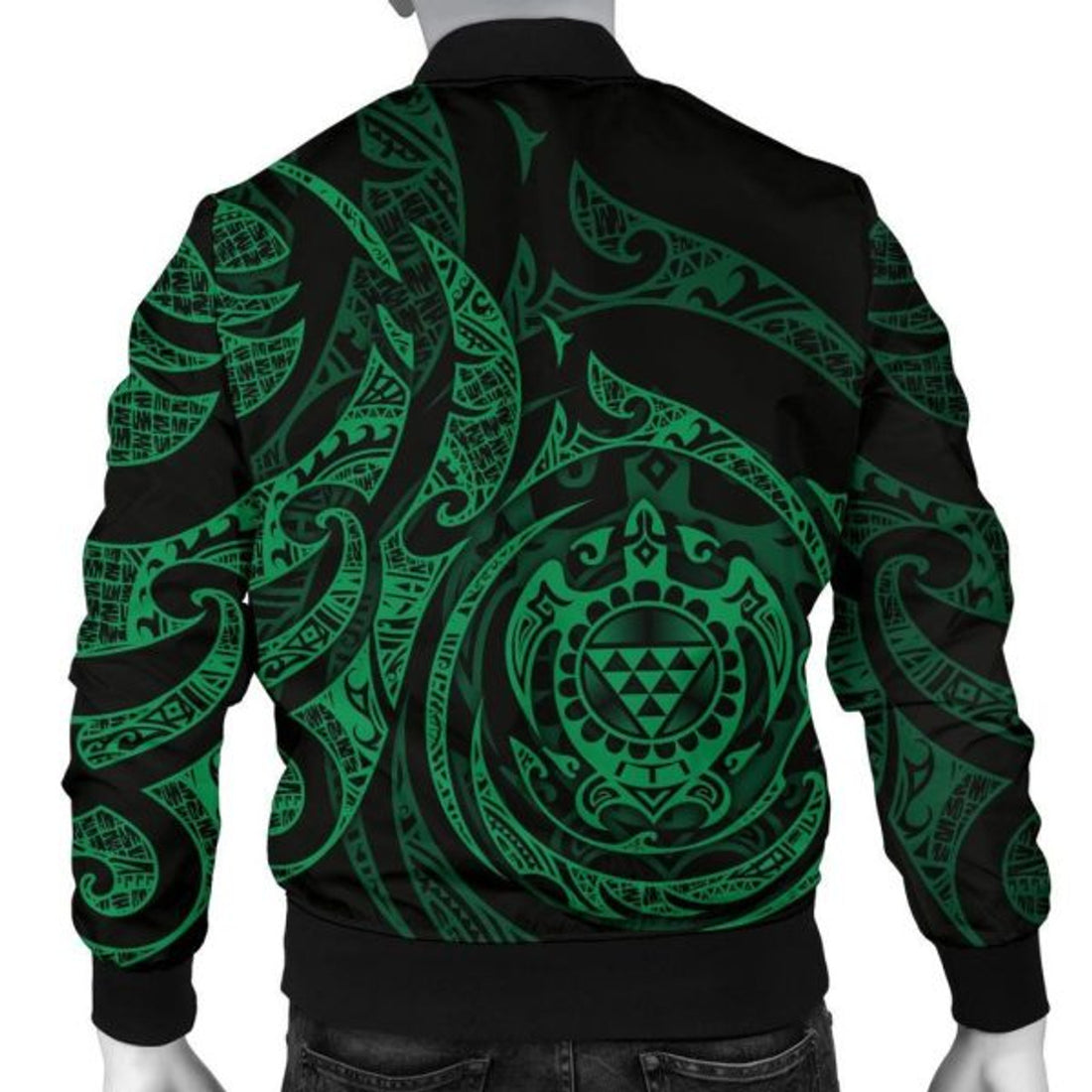 FUNSTUFFPRINT Bomber Jacket Polynesian Hawaii - Green Turtle Tribal 3D Bomber Jacket