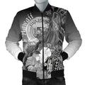 FUNSTUFFPRINT Bomber Jacket Polynesian Hawaii - Humpback Whale with Tropical Flowers (White) 3D Bomber Jacket
