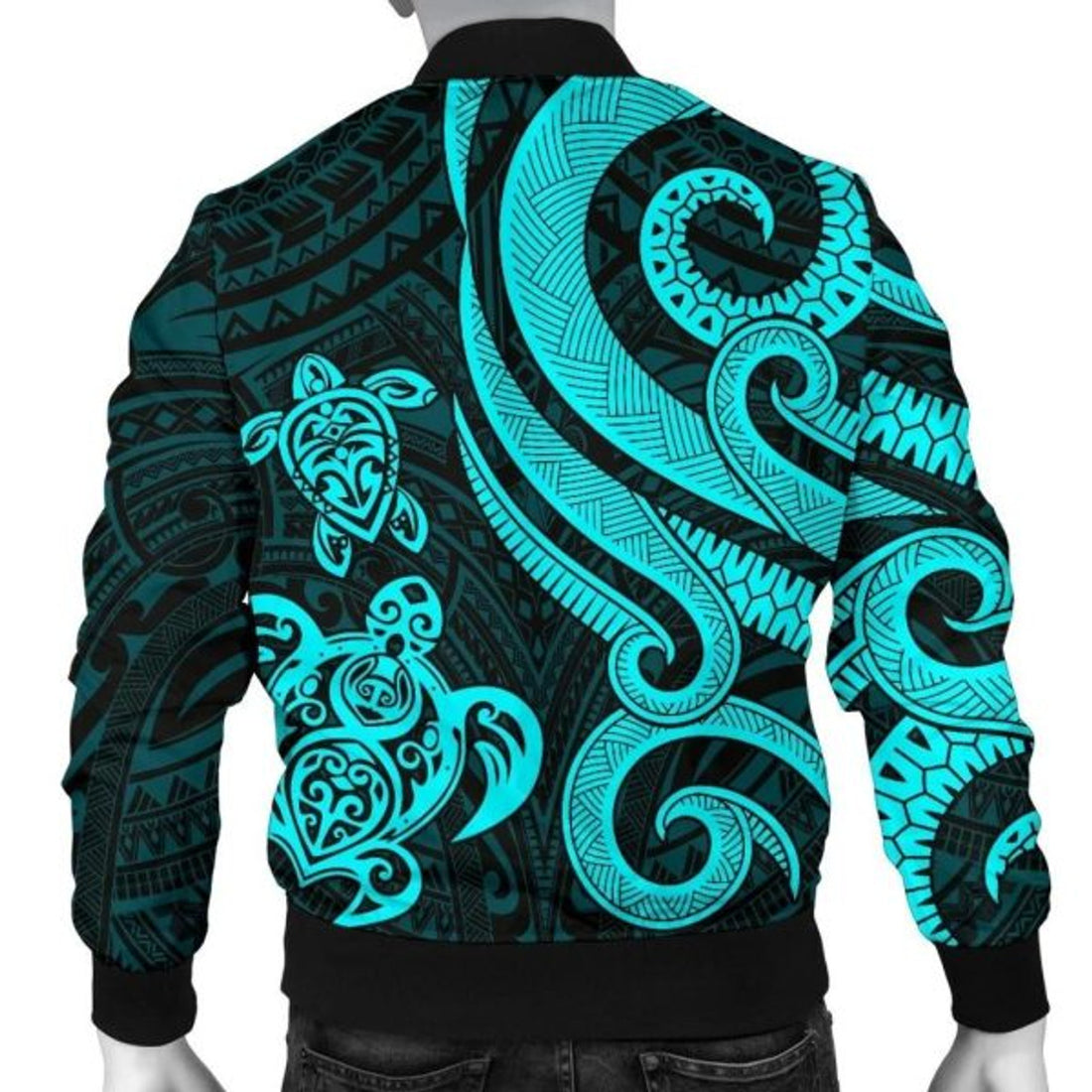 FUNSTUFFPRINT Bomber Jacket Polynesian Hawaii (Kanaka Maoli) - Blue Tentacle Turtle 3D Bomber Jacket