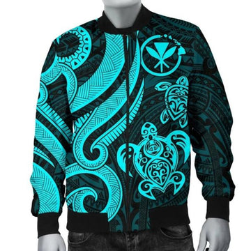 FUNSTUFFPRINT Bomber Jacket Polynesian Hawaii (Kanaka Maoli) - Blue Tentacle Turtle 3D Bomber Jacket