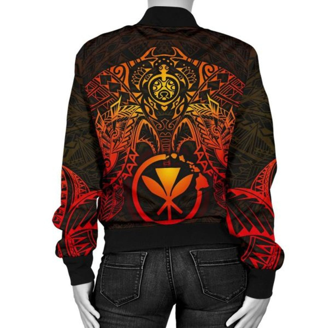 FUNSTUFFPRINT Bomber Jacket Polynesian Hawaii - Red Turtle Manta Ray 3D Bomber Jacket