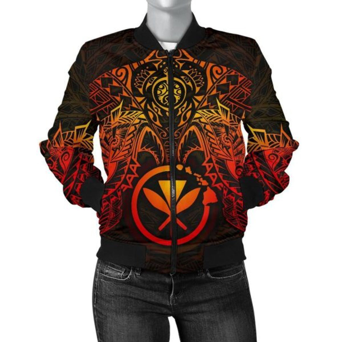 FUNSTUFFPRINT Bomber Jacket Polynesian Hawaii - Red Turtle Manta Ray 3D Bomber Jacket