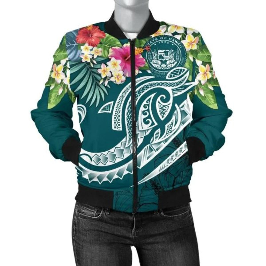 FUNSTUFFPRINT Bomber Jacket Polynesian Hawaii - Summer Plumeria 3D Bomber Jacket