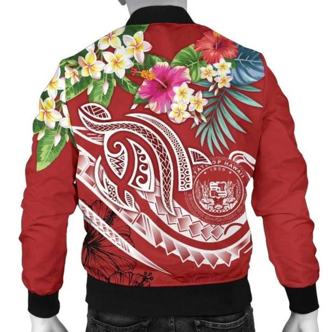 FUNSTUFFPRINT Bomber Jacket Polynesian Hawaii - Summer Plumeria (Red) 3D Bomber Jacket