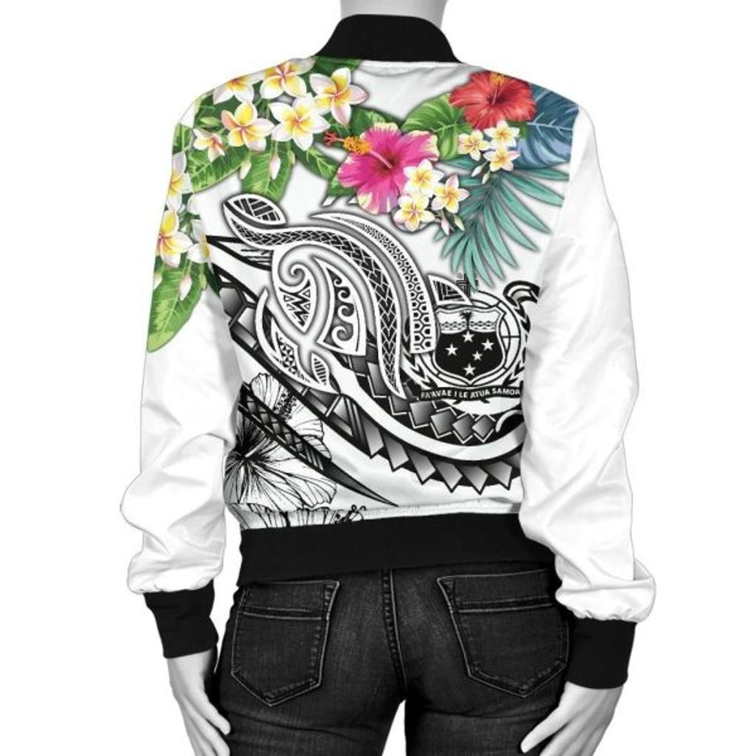 FUNSTUFFPRINT Bomber Jacket Polynesian Samoa - Summer Plumeria (White) 3D Bomber Jacket