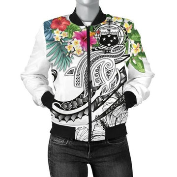 FUNSTUFFPRINT Bomber Jacket Polynesian Samoa - Summer Plumeria (White) 3D Bomber Jacket