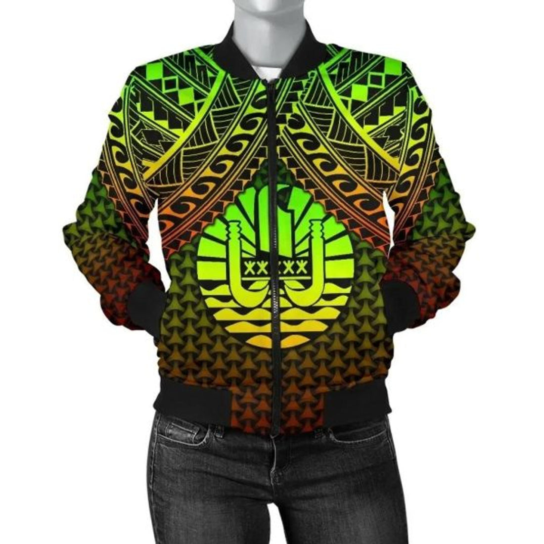 FUNSTUFFPRINT Bomber Jacket Polynesian Tahiti Personalised - Reggae Vintage Polynesian Patterns 3D Bomber Jacket