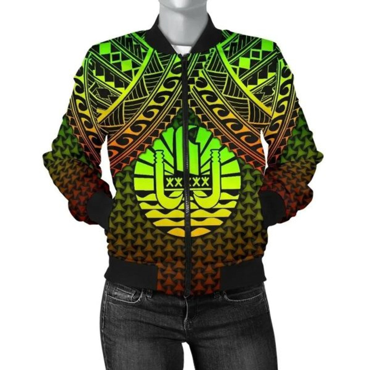 FUNSTUFFPRINT Bomber Jacket Polynesian Tahiti Personalised - Reggae Vintage Polynesian Patterns 3D Bomber Jacket