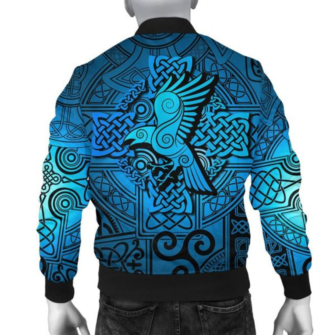 FUNSTUFFPRINT Bomber Jacket - Raven Odin Celtic Cyan 3D Bomber Jacket