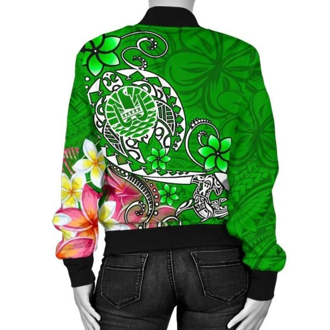 FUNSTUFFPRINT Bomber Jacket Tahiti Custom Personalised - Turtle Plumeria (Green) 3D Bomber Jacket