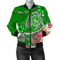 FUNSTUFFPRINT Bomber Jacket Tahiti Custom Personalised - Turtle Plumeria (Green) 3D Bomber Jacket