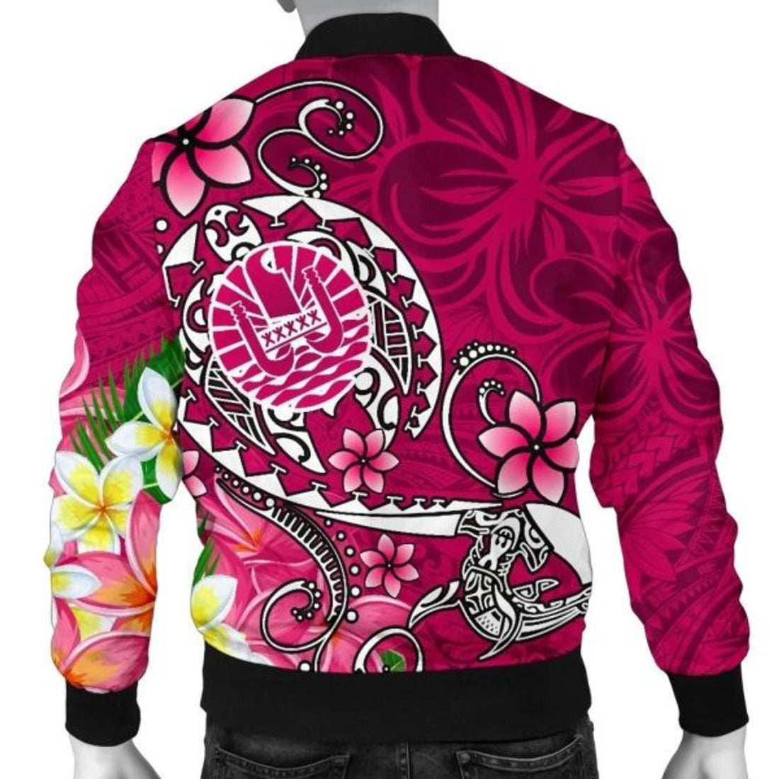 FUNSTUFFPRINT Bomber Jacket Tahiti Custom Personalised - Turtle Plumeria (Pink) 3D Bomber Jacket