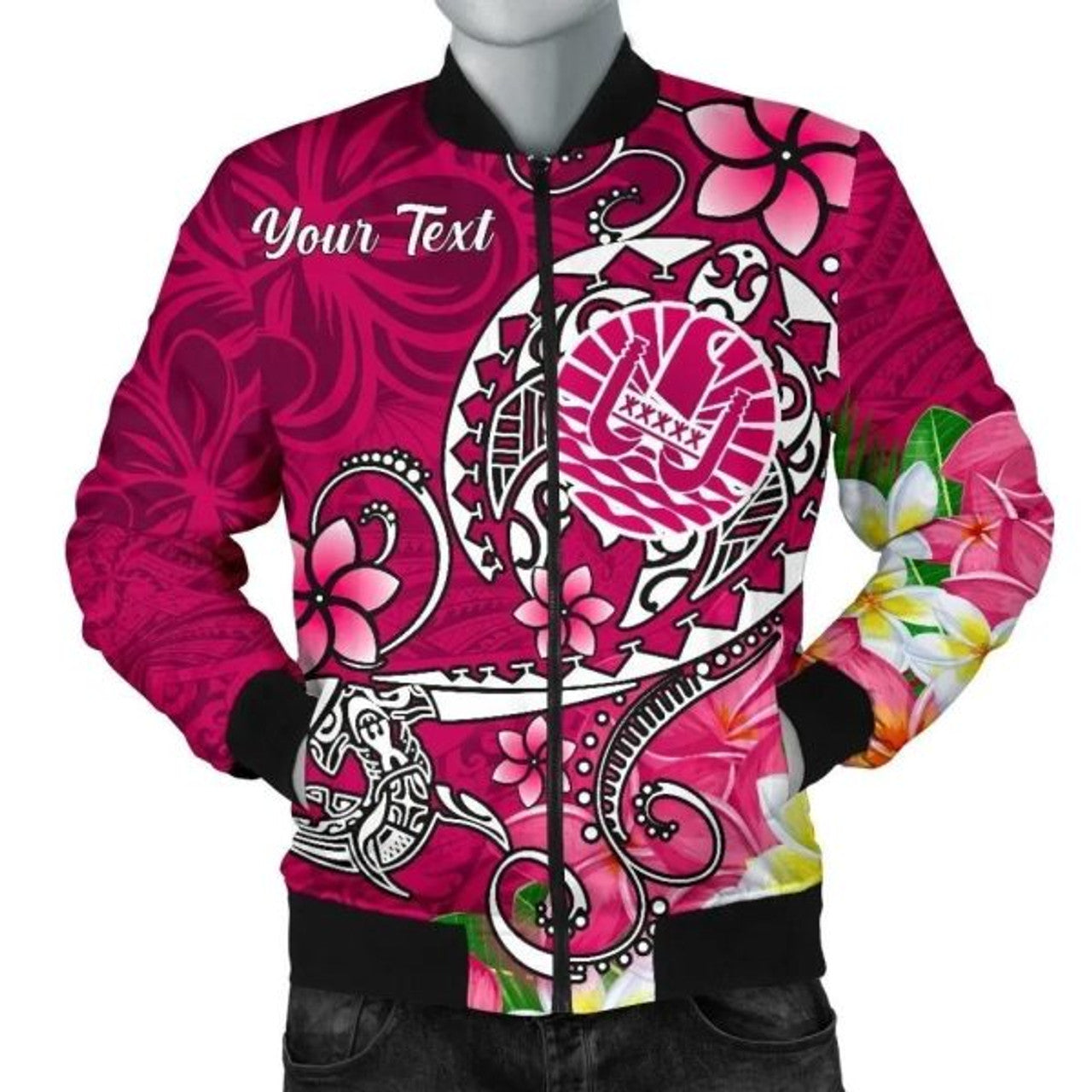 FUNSTUFFPRINT Bomber Jacket Tahiti Custom Personalised - Turtle Plumeria (Pink) 3D Bomber Jacket