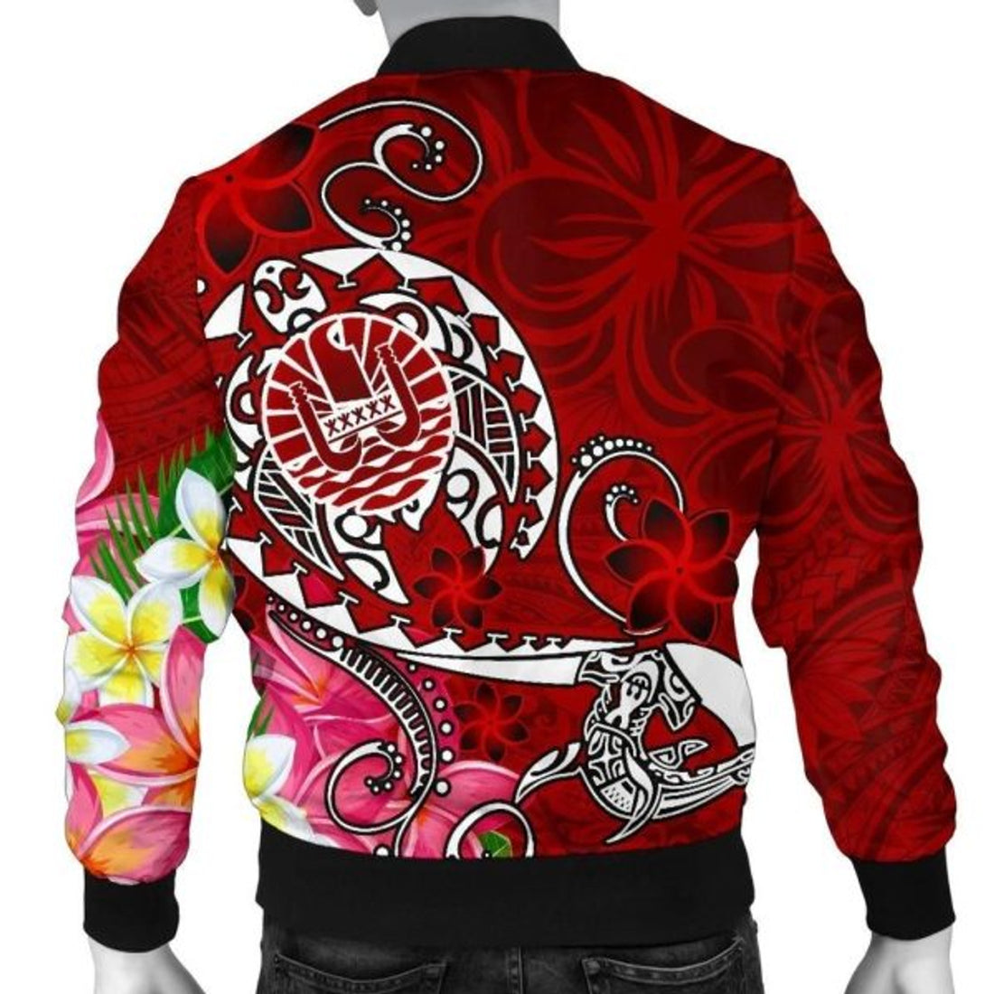 FUNSTUFFPRINT Bomber Jacket Tahiti Custom Personalised - Turtle Plumeria (Red) 3D Bomber Jacket