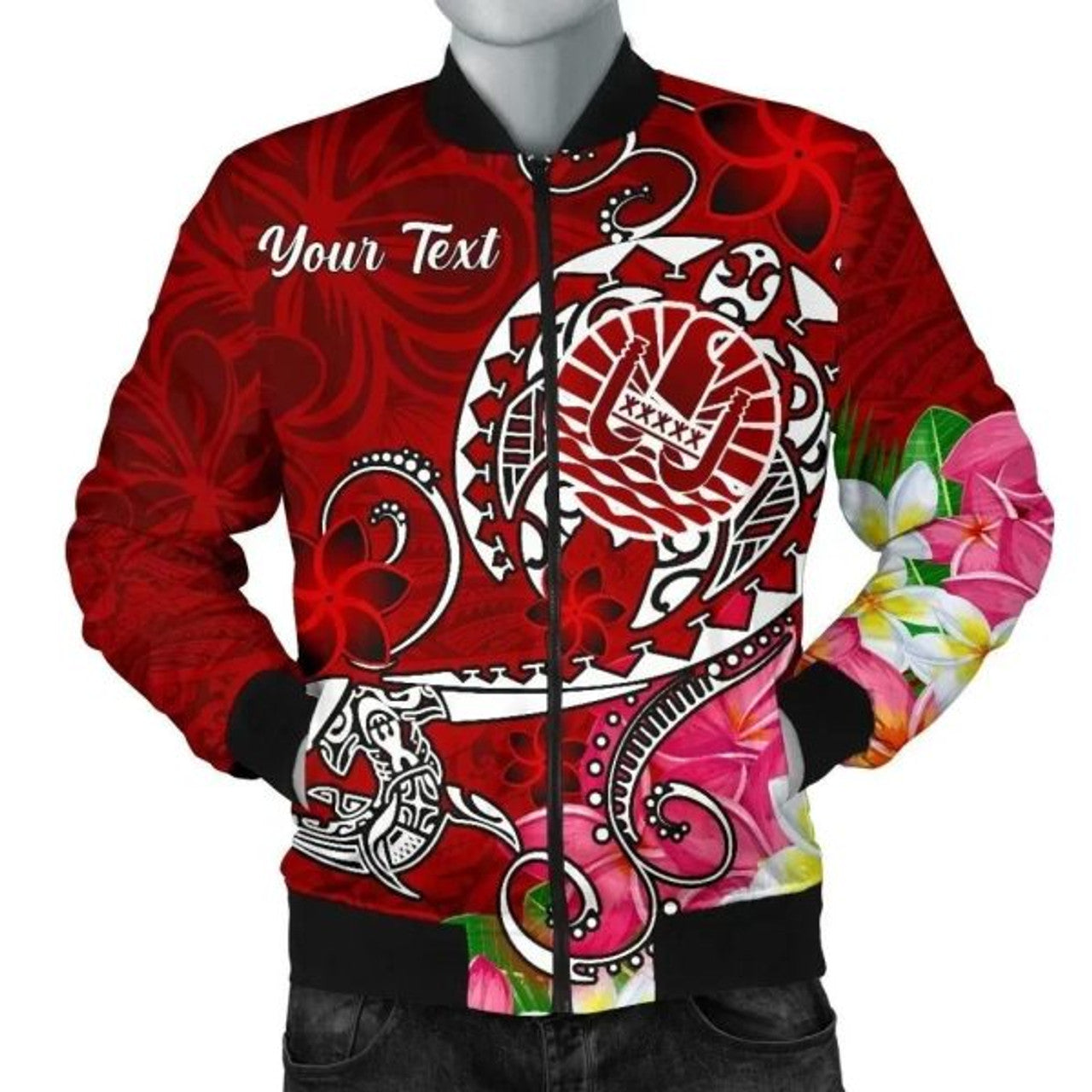 FUNSTUFFPRINT Bomber Jacket Tahiti Custom Personalised - Turtle Plumeria (Red) 3D Bomber Jacket