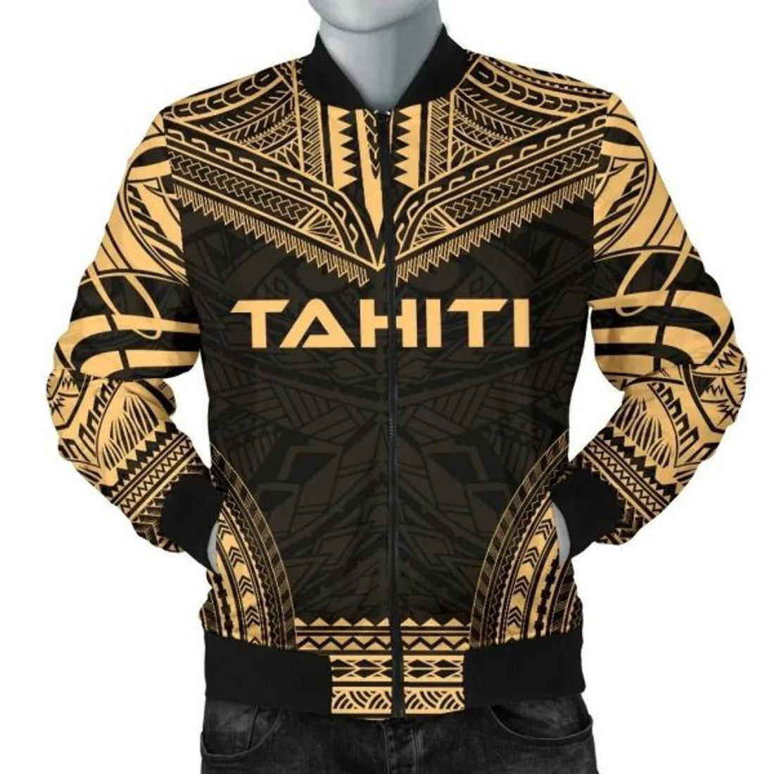 FUNSTUFFPRINT Bomber Jacket Tahiti Polynesian Chief - Gold Version 3D Bomber Jacket