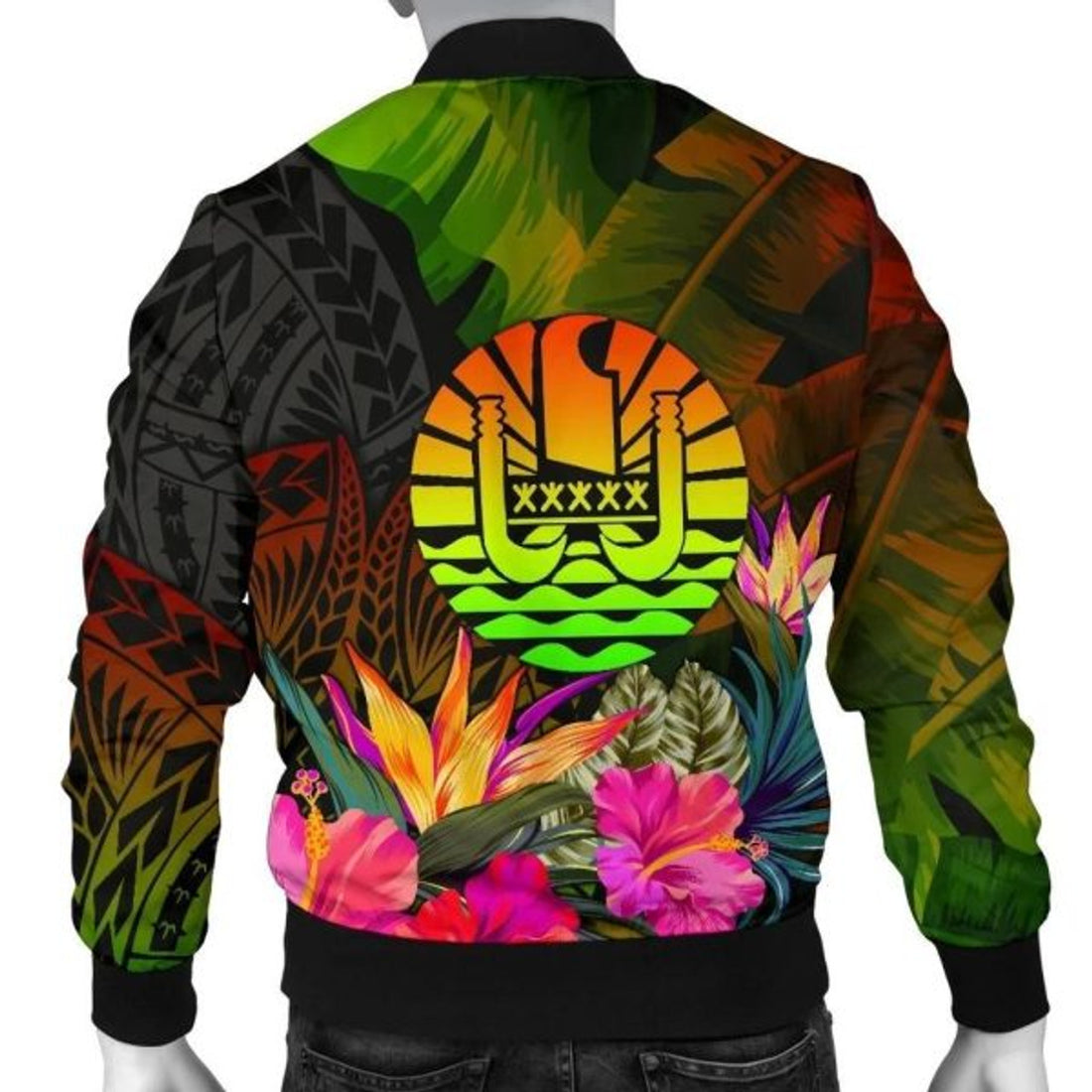 FUNSTUFFPRINT Bomber Jacket Tahiti Polynesian Personalised - Hibiscus and Banana Leaves 3D Bomber Jacket