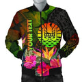 FUNSTUFFPRINT Bomber Jacket Tahiti Polynesian Personalised - Hibiscus and Banana Leaves 3D Bomber Jacket