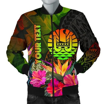FUNSTUFFPRINT Bomber Jacket Tahiti Polynesian Personalised - Hibiscus and Banana Leaves 3D Bomber Jacket