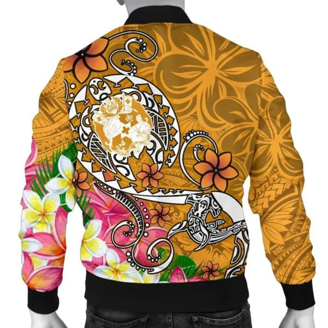 FUNSTUFFPRINT Bomber Jacket Tonga Custom Personalised - Turtle Plumeria (Gold) 3D Bomber Jacket