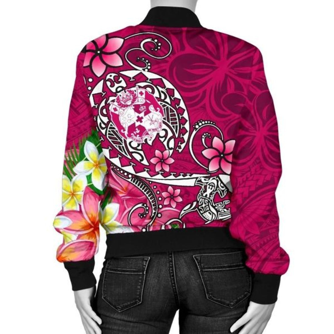 FUNSTUFFPRINT Bomber Jacket Tonga Custom Personalised - Turtle Plumeria (Pink) 3D Bomber Jacket