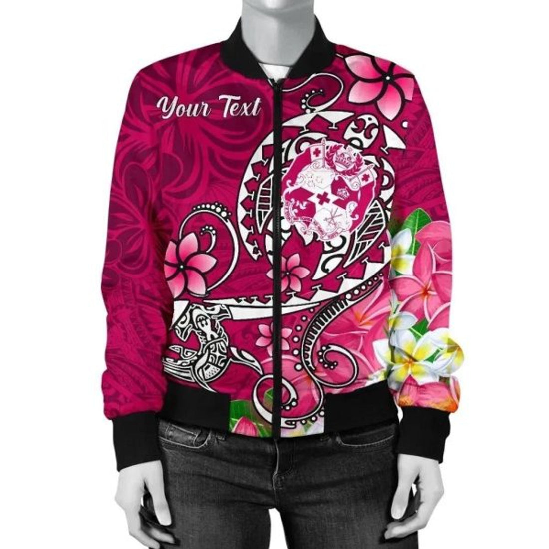 FUNSTUFFPRINT Bomber Jacket Tonga Custom Personalised - Turtle Plumeria (Pink) 3D Bomber Jacket