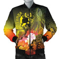 FUNSTUFFPRINT Bomber Jacket Tonga - Humpback Whale with Tropical Flowers (Yellow) 3D Bomber Jacket