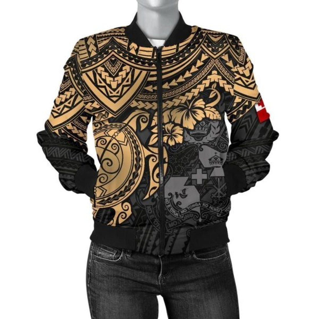 FUNSTUFFPRINT Bomber Jacket Tonga Polynesian - Golden Turtle 3D Bomber Jacket