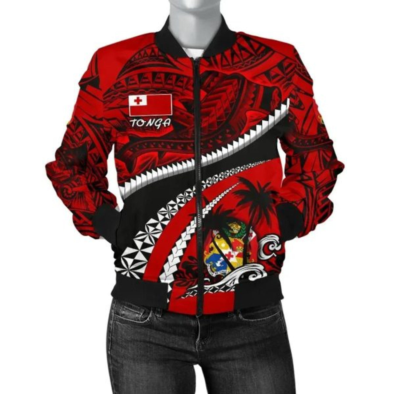 FUNSTUFFPRINT Bomber Jacket Tonga Polynesian Shark Tattoo 3D Bomber Jacket