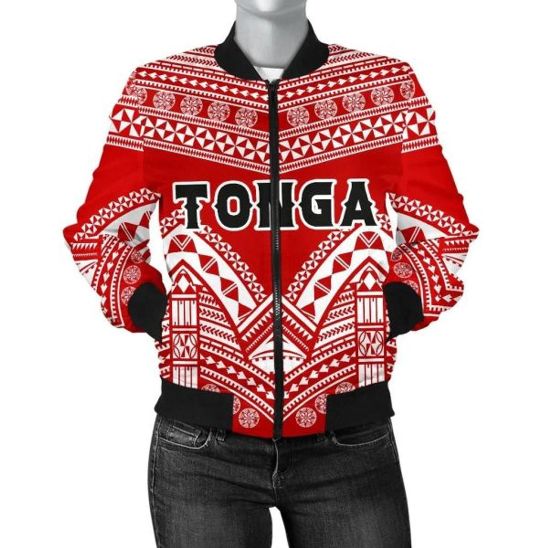 FUNSTUFFPRINT Bomber Jacket Tonga Polynesian Tribal Pattern 3D Bomber Jacket