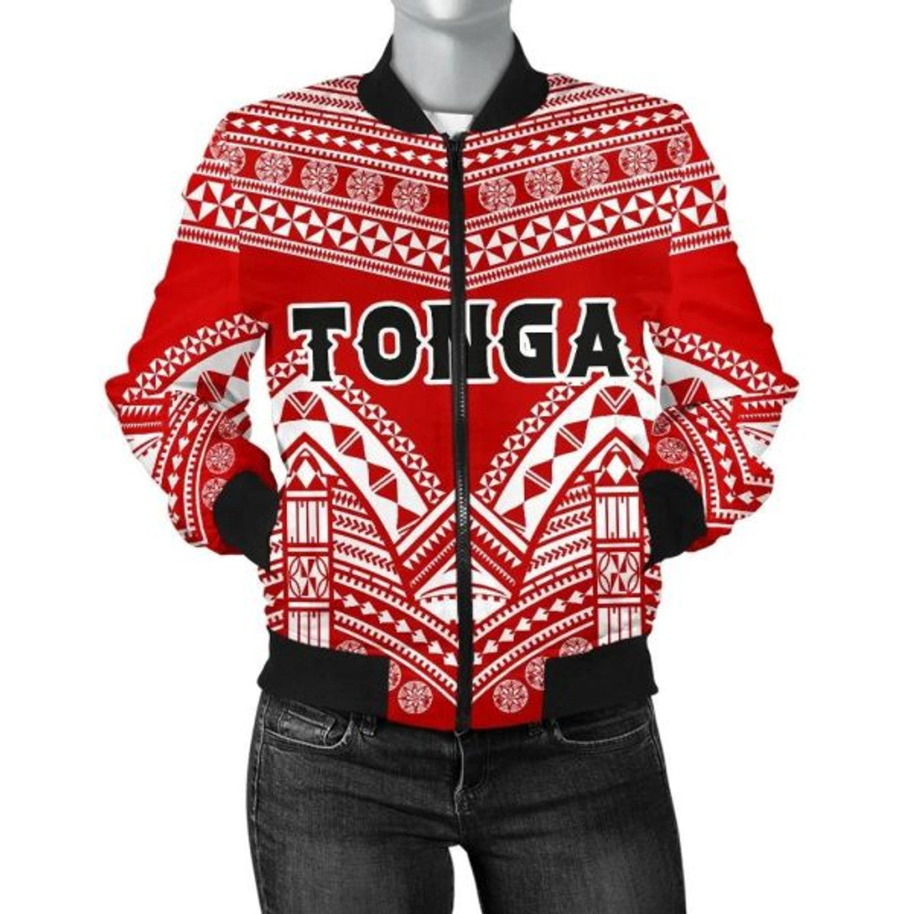 FUNSTUFFPRINT Bomber Jacket Tonga Polynesian Tribal Pattern 3D Bomber Jacket