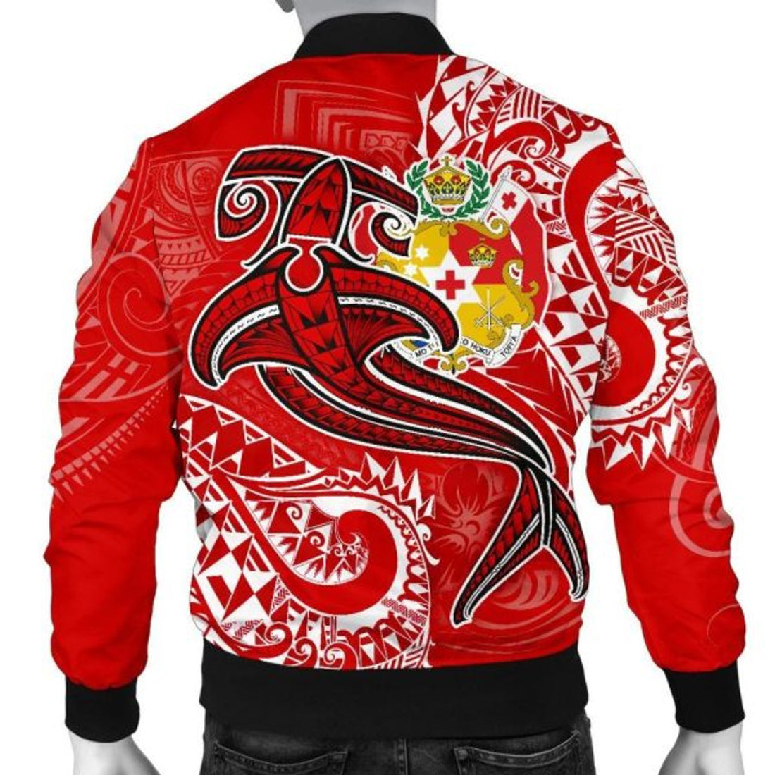 FUNSTUFFPRINT Bomber Jacket Tonga - Red Shark Polynesian Tattoo 3D Bomber Jacket