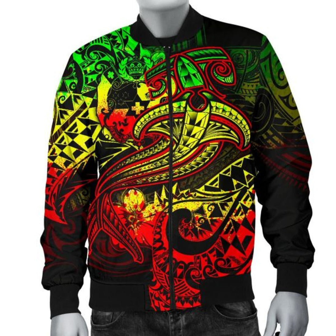 FUNSTUFFPRINT Bomber Jacket Tonga - Reggae Shark Polynesian Tattoo 3D Bomber Jacket