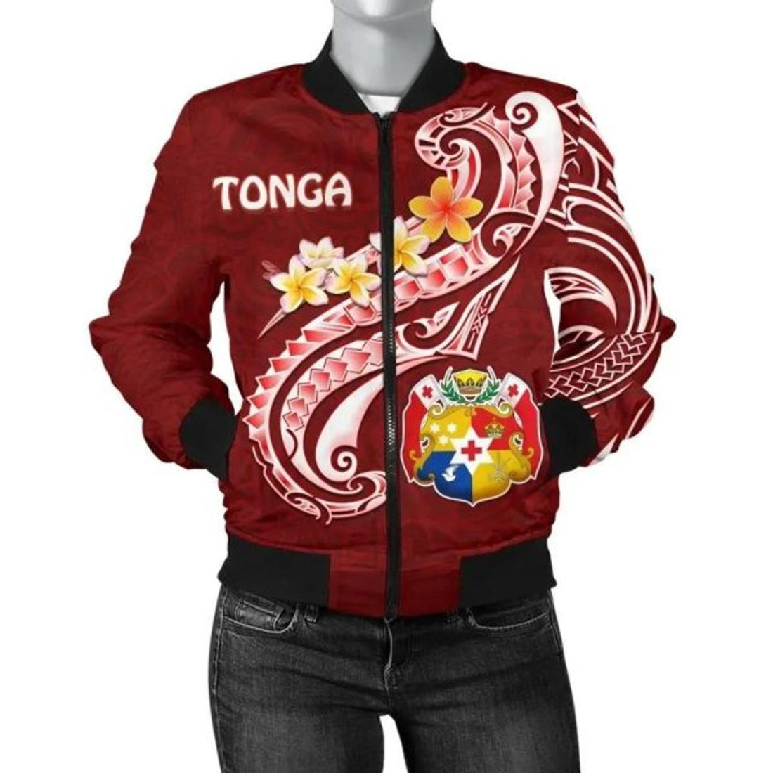 FUNSTUFFPRINT Bomber Jacket Tonga - Tonga Coat Of Arms With Polynesian Patterns 3D Bomber Jacket