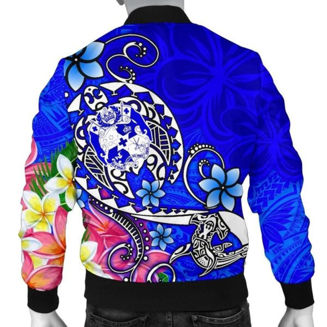 FUNSTUFFPRINT Bomber Jacket Tonga - Turtle Plumeria (Blue) 3D Bomber Jacket