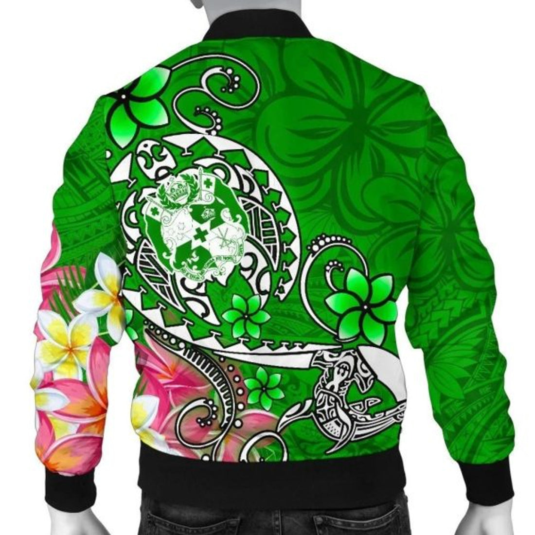 FUNSTUFFPRINT Bomber Jacket Tonga - Turtle Plumeria (Green) 3D Bomber Jacket