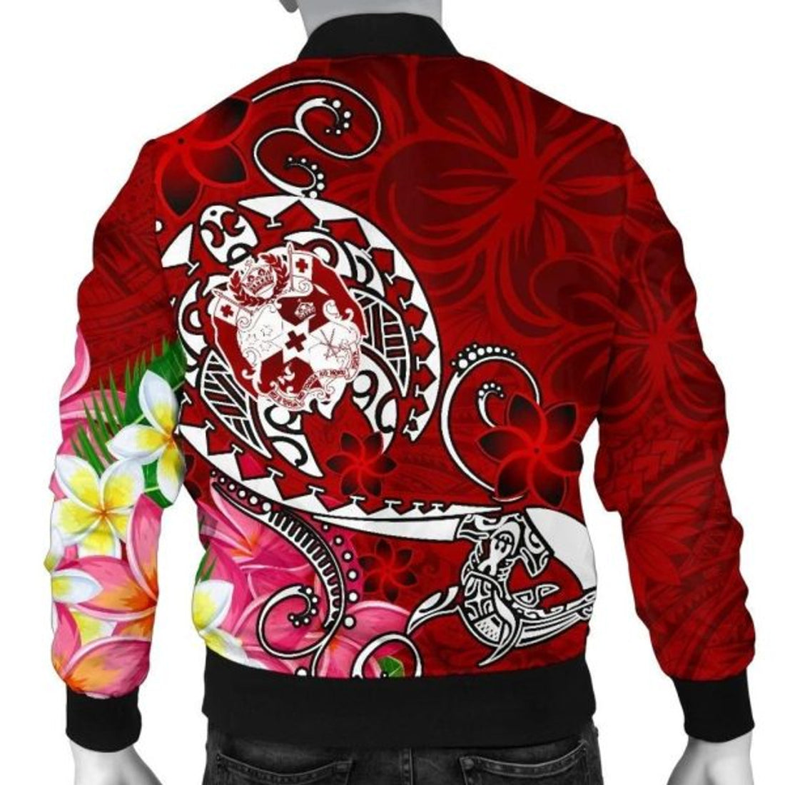 FUNSTUFFPRINT Bomber Jacket Tonga - Turtle Plumeria (Red) 3D Bomber Jacket