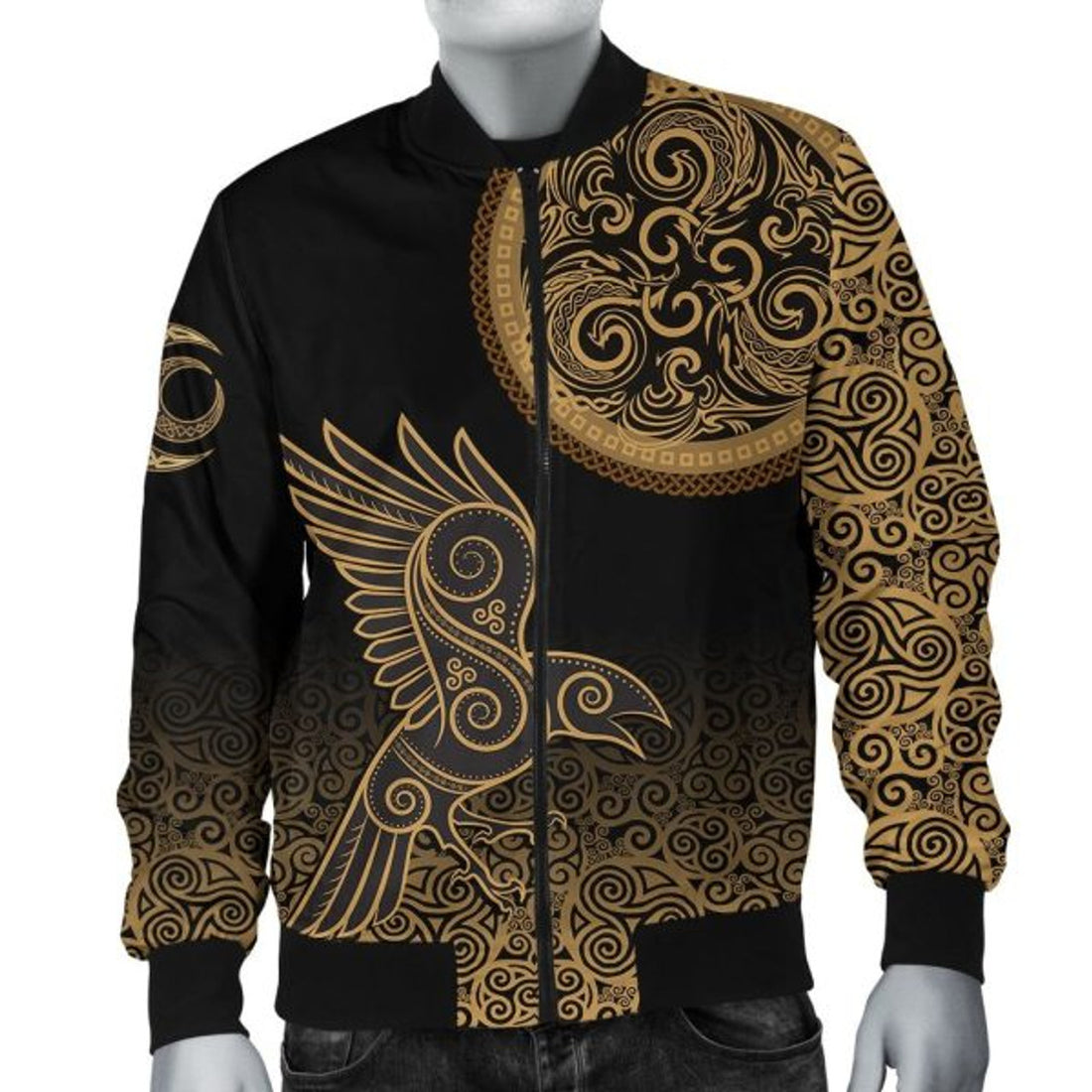 FUNSTUFFPRINT Bomber Jacket - Triskele Raven Celtic 3D Bomber Jacket