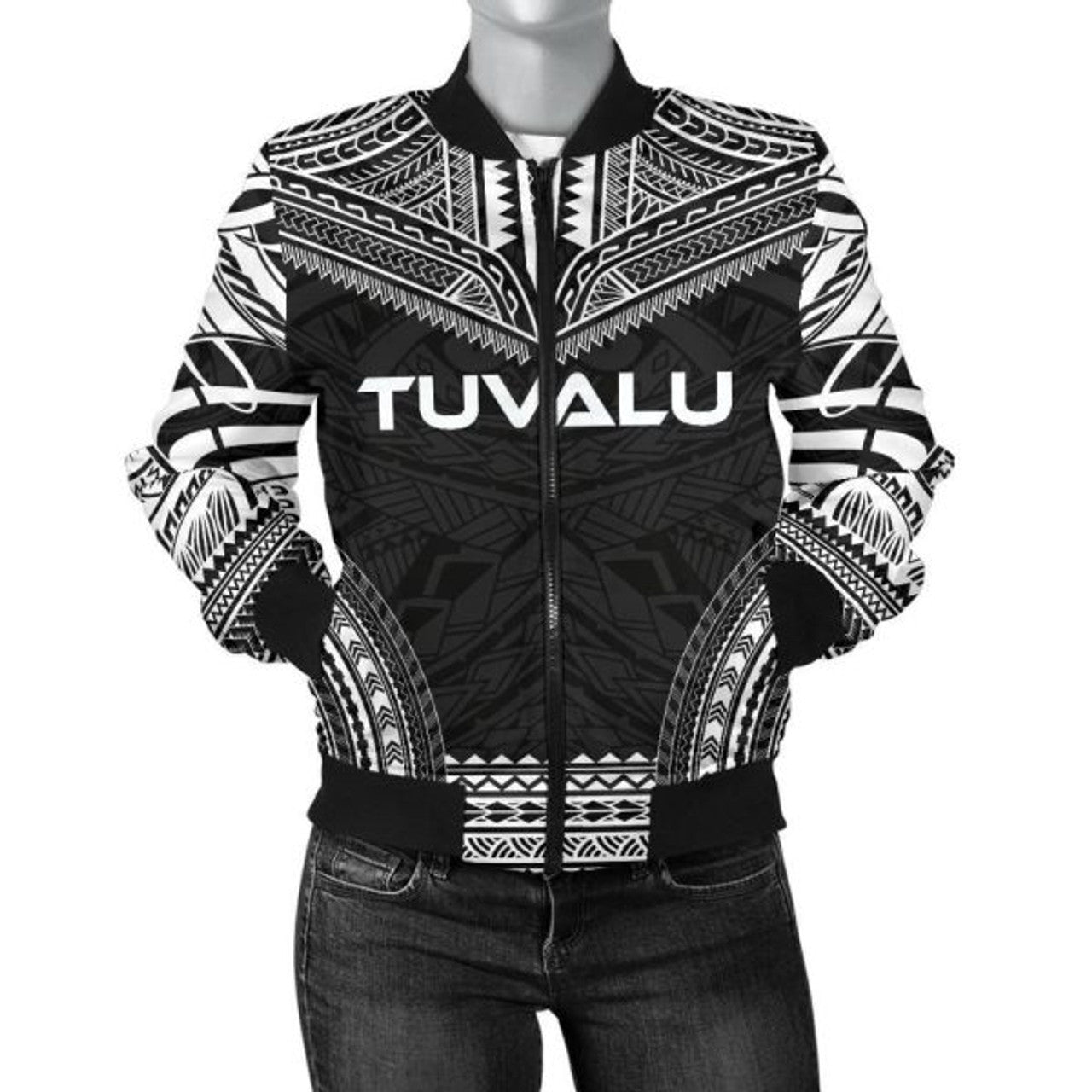 FUNSTUFFPRINT Bomber Jacket Tuvalu Polynesian Chief - Black Version 3D Bomber Jacket