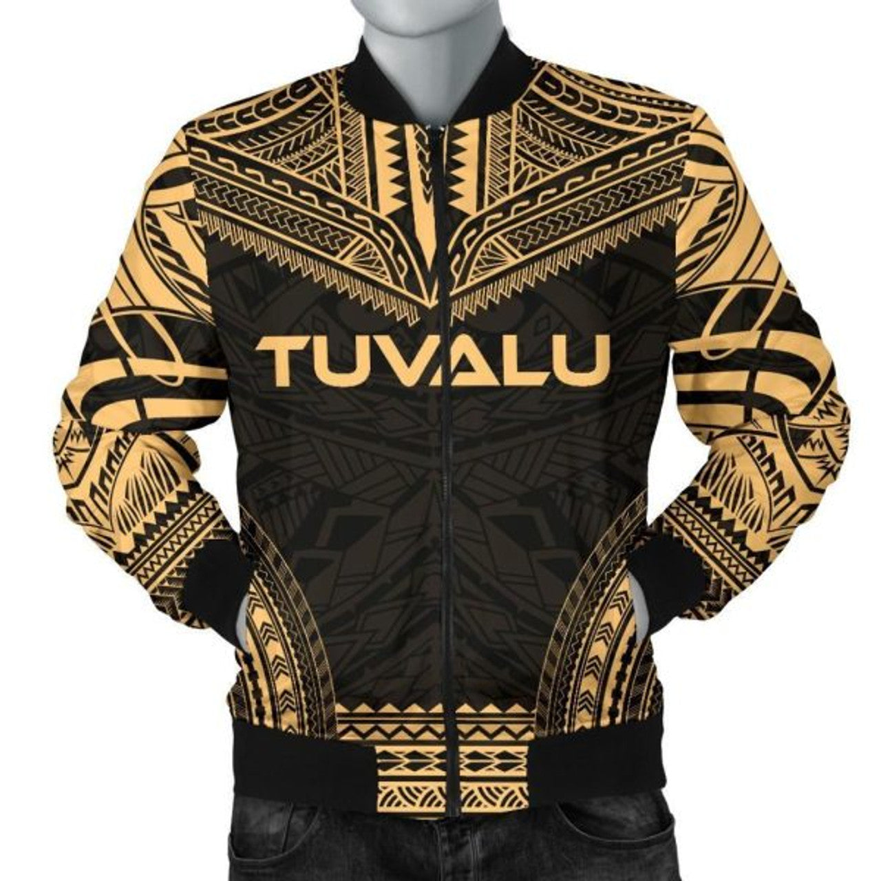 FUNSTUFFPRINT Bomber Jacket Tuvalu Polynesian Chief - Gold Version 3D Bomber Jacket