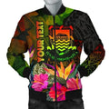 FUNSTUFFPRINT Bomber Jacket Tuvalu Polynesian Personalised - Hibiscus and Banana Leaves 3D Bomber Jacket
